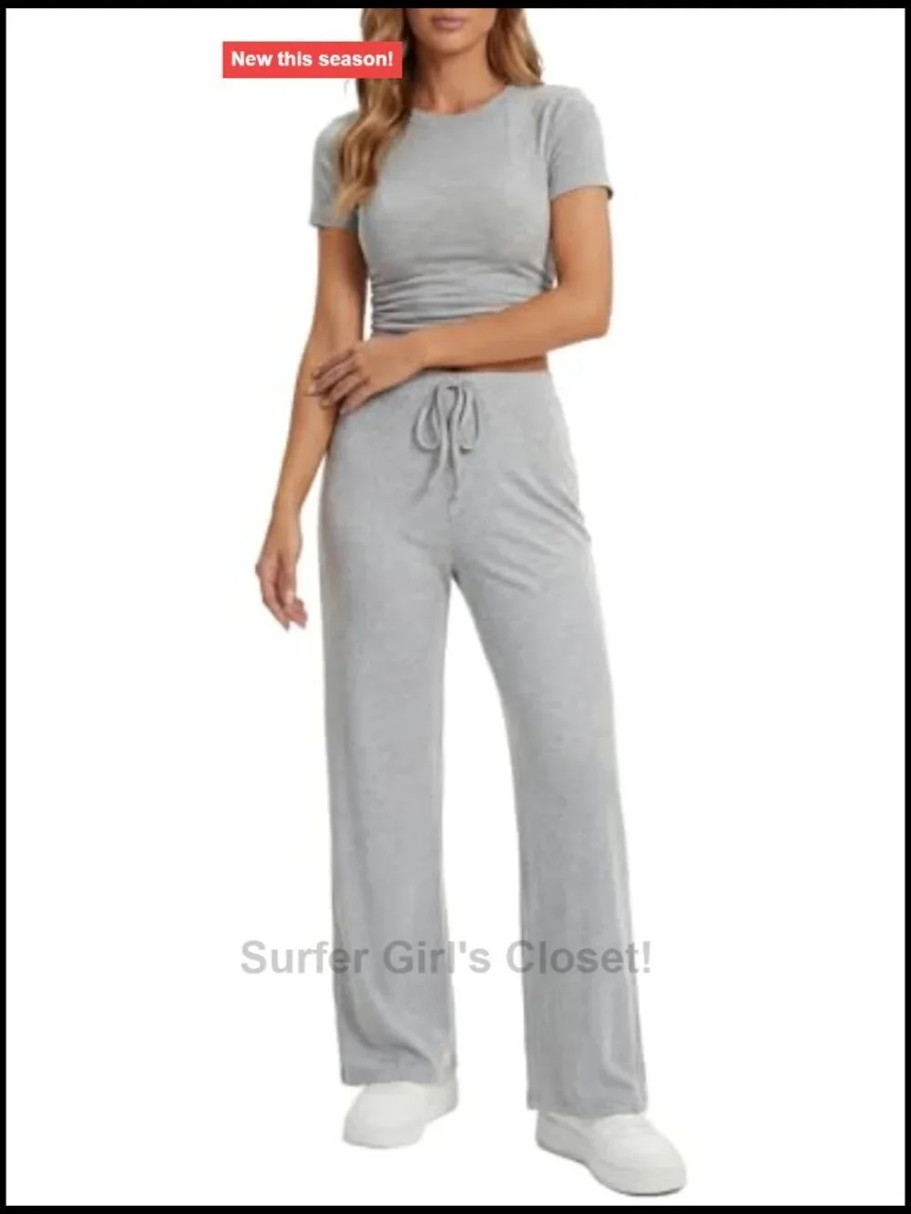 2 Piece Lounge Set Short Sleeve Crop Top Wide Leg Pants Sets